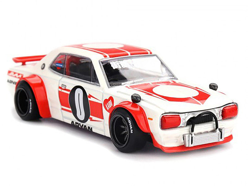 Nissan Skyline 2000GT-R (KPGC10) "Kaido Works V2" RHD (Right Hand Drive) White with Red Stripes (Designed by Jun Imai) "Kaido House" Special 1/64 Diecast Model Car by Mini GT