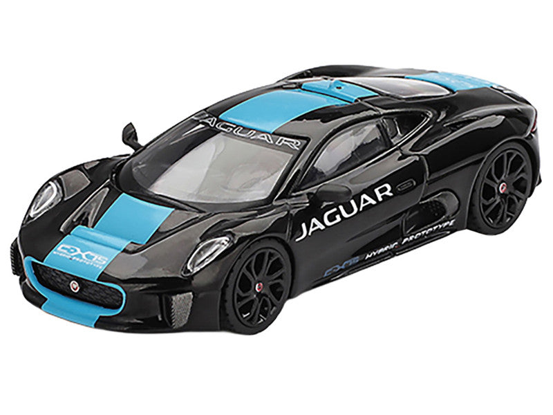 Jaguar C-X75 Black with Light Blue Stripe Limited Edition 1/64 Diecast Model Car by Mini GT