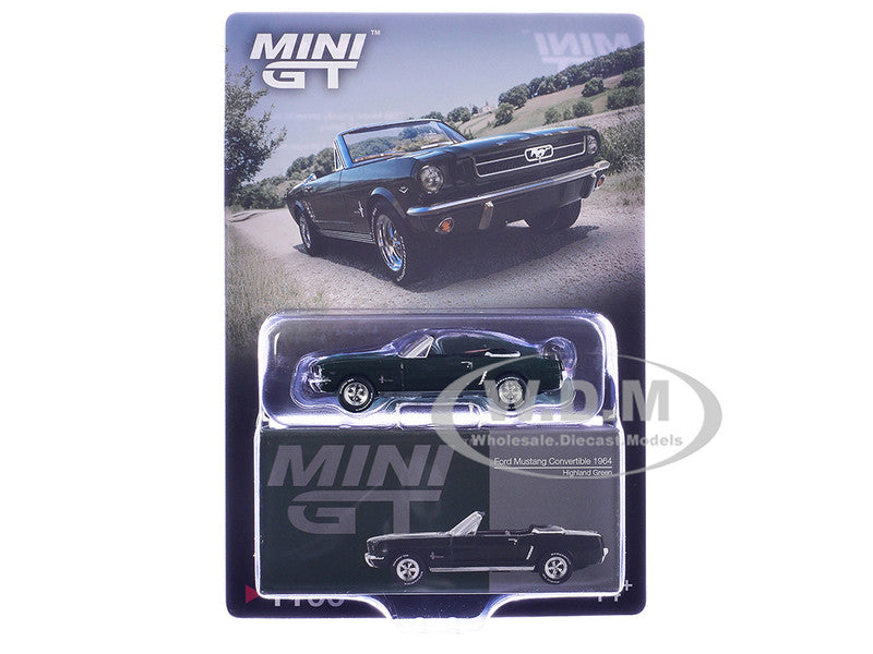 1964 Ford Mustang Convertible Highland Green Limited Edition 1/64 Diecast Model Car by Mini GT